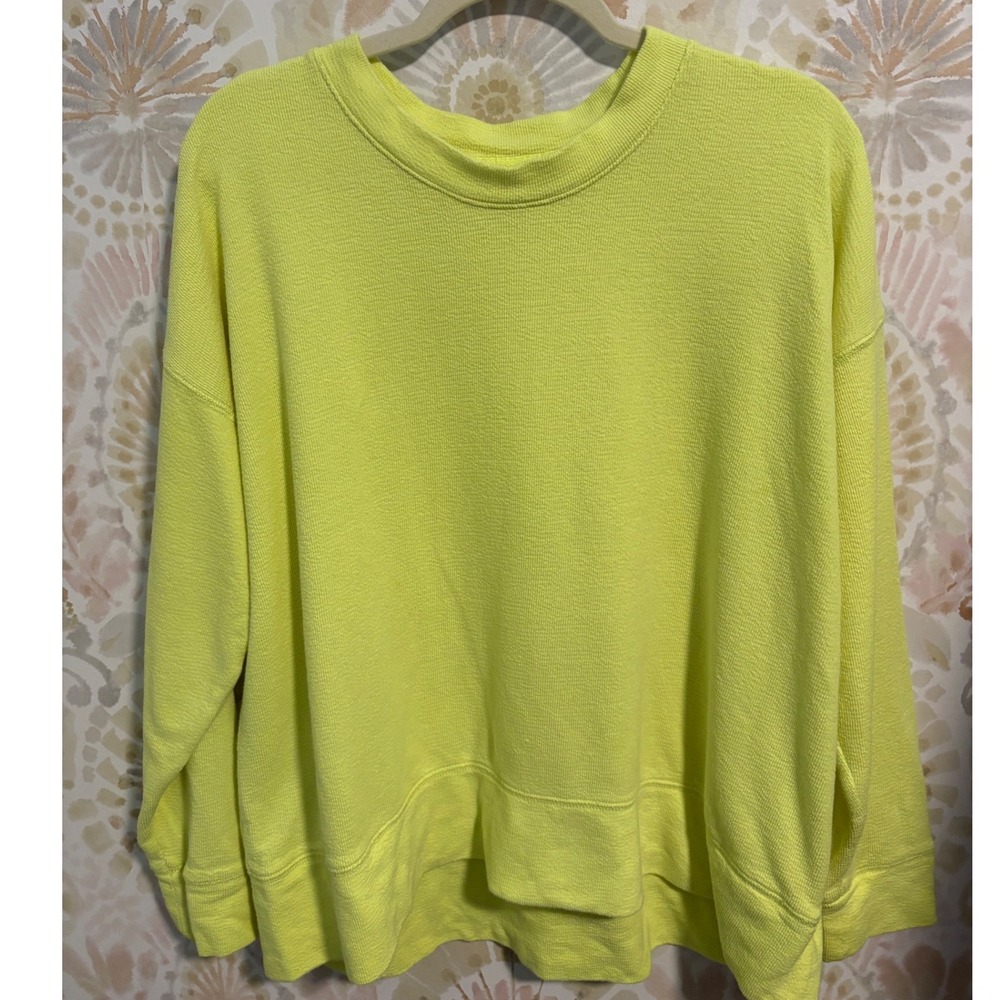 Aerie Womens Neon Yellow Waffle Textured Oversized Crewneck Sweatshirt Size M